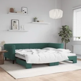 Dark green velvet trundle sofa bed 100x200 cm by , Beds and slatted bases - Ref: Foro24-3197780, Price: 260,07 €, Discount: %