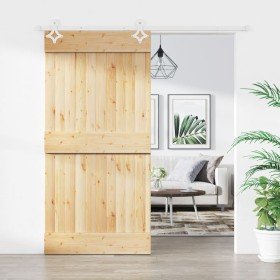 Puerta corredera con herrajes madera maciza de pino 100x210 cm en Puertas | Comprar online en Foru.es