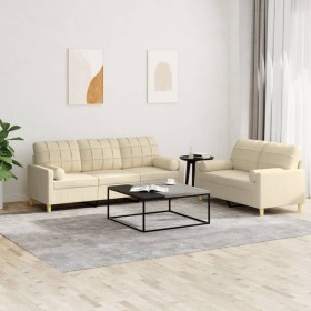 Juego de sofás con cojines 2 piezas tela crema de , Sofás - Ref: Foro24-3201324, Precio: 454,65 €, Descuento: %