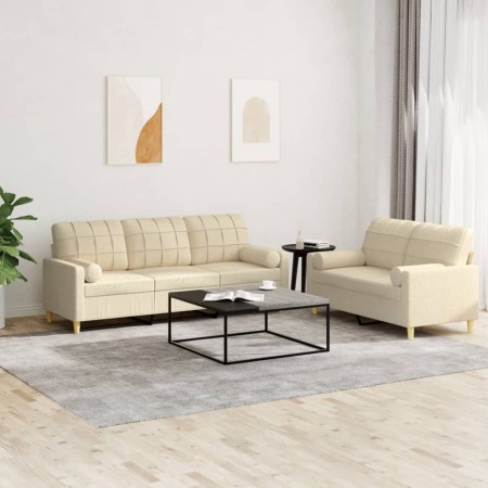 Juego de sofás con cojines 2 piezas tela crema de , Sofás - Ref: Foro24-3201324, Precio: 454,65 €, Descuento: %