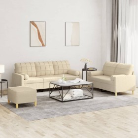 Juego de sofás con cojines 3 piezas tela crema de , Sofás - Ref: Foro24-3201332, Precio: 498,81 €, Descuento: %