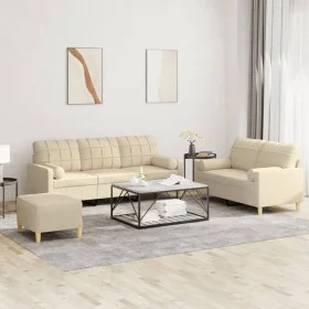 Sofagarnitur mit Kissen, 3-teilig, cremefarbener Stoff von , Sofas - Ref: Foro24-3201332, Preis: 533,32 €, Rabatt: %