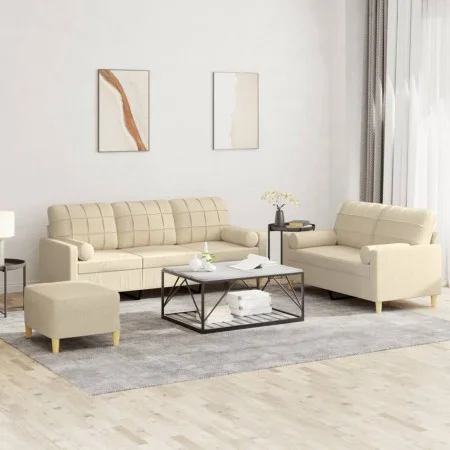 Juego de sofás con cojines 3 piezas tela crema de , Sofás - Ref: Foro24-3201332, Precio: 533,32 €, Descuento: %