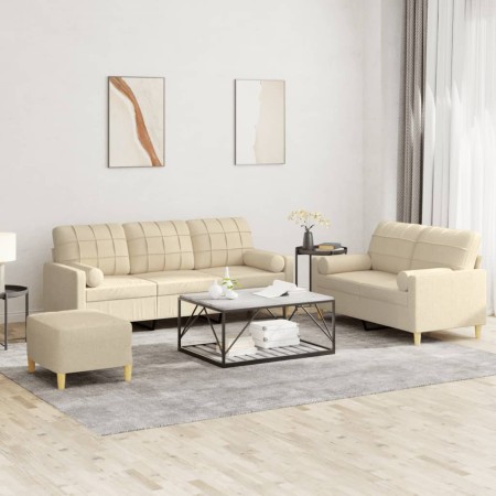 Juego de sofás con cojines 3 piezas tela crema de , Sofás - Ref: Foro24-3201332, Precio: 498,81 €, Descuento: %