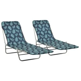Tumbonas plegables 2 unidades acero y tela estampado de hojas de , Tumbonas - Ref: Foro24-310346, Precio: 93,94 €, Descuento: %