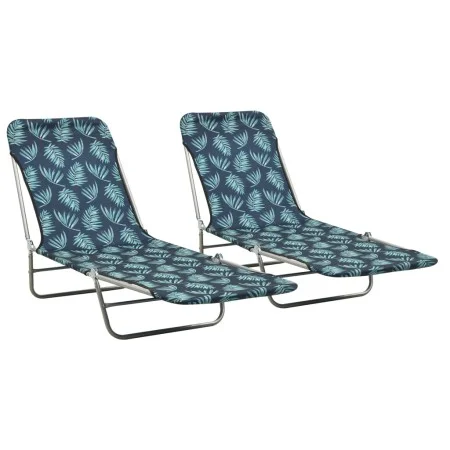 Tumbonas plegables 2 unidades acero y tela estampado de hojas de , Tumbonas - Ref: Foro24-310346, Precio: 93,94 €, Descuento: %