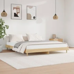 Sonoma oak engineered wood bed frame 140x200 cm by , Beds and slatted bases - Ref: Foro24-832040, Price: 118,57 €, Discount: %