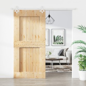 Puerta corredera con herrajes madera maciza de pino 95x210 cm en Puertas | Comprar online en Foru.es