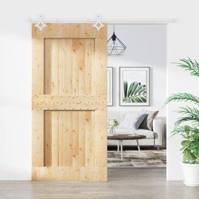Puerta corredera con herrajes madera maciza de pino 100x210 cm en Puertas | Comprar online en Foru.es