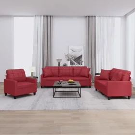 Sofagarnitur mit 3-teiligen Kissen aus künstlichem rotem Leder. von , Sofas - Ref: Foro24-3201351, Preis: 642,51 €, Rabatt: %