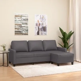 Sofá de 3 plazas con taburete cuero sintético gris 180 cm de , Sofás - Ref: Foro24-3201026, Precio: 299,00 €, Descuento: %