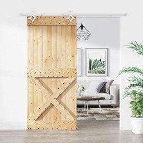 Puerta corredera con herrajes madera maciza de pino 90x210 cm en Puertas | Comprar online en Foru.es