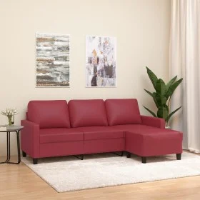 Sofá de 3 plazas con taburete cuero sintético rojo tinto 180 cm de , Sofás - Ref: Foro24-3201027, Precio: 300,03 €, Descuento: %