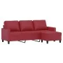 Sofá de 3 plazas con taburete cuero sintético rojo tinto 180 cm de , Sofás - Ref: Foro24-3201027, Precio: 300,03 €, Descuento: %