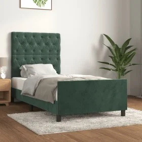 Estructura cama con cabecero terciopelo verde oscuro 80x200 cm de , Camas y somieres - Ref: Foro24-3125907, Precio: 159,44 €,...