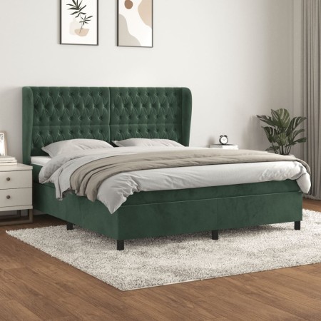Cama box spring con colchón terciopelo verde oscuro 160x200 cm de , Camas y somieres - Ref: Foro24-3129402, Precio: 647,34 €,...