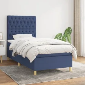 Box spring bed with blue fabric mattress 90x190 cm by , Beds and slatted bases - Ref: Foro24-3142543, Price: 342,48 €, Discou...