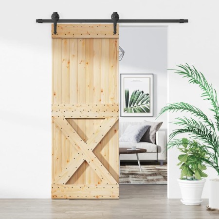 Puerta corredera con herrajes madera maciza de pino 80x210 cm en Puertas | Comprar online en Foru.es