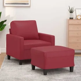 Sillón con taburete cuero sintético rojo tinto 60 cm de , Sofás - Ref: Foro24-3201022, Precio: 182,77 €, Descuento: %