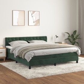Cama box spring con colchón terciopelo verde oscuro 160x200 cm de , Camas y somieres - Ref: Foro24-3141494, Precio: 522,70 €,...