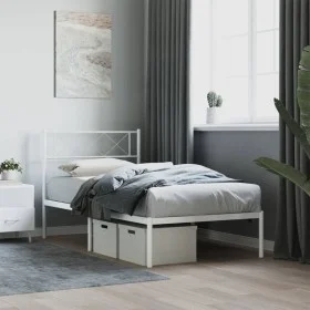 Estructura de cama de metal con cabecero blanco 107x203 cm de , Camas y somieres - Ref: Foro24-372322, Precio: 65,42 €, Descu...