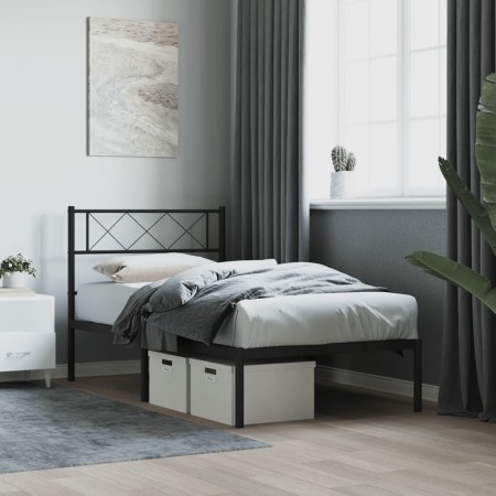 Estructura de cama con cabecero metal negro 107x203 cm de , Camas y somieres - Ref: Foro24-372273, Precio: 67,97 €, Descuento: %