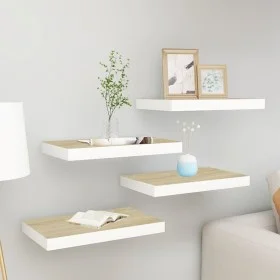 Estante flotante de pared 4 uds MDF roble y blanco 40x23x3,8 cm de , Estantes y estanterías - Ref: Foro24-326572, Precio: 47,...