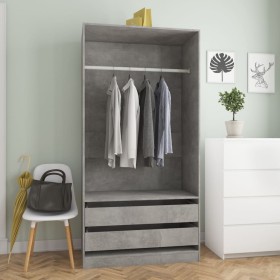 Armario de madera contrachapada gris hormigón 100x50x200 cm de , Armarios roperos - Ref: Foro24-800607, Precio: 191,03 €, Des...