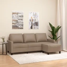 Sofá 3 plazas y taburete cuero sintético color capuchino 180 cm de , Sofás - Ref: Foro24-3201028, Precio: 299,75 €, Descuento: %