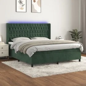 Box spring bed with mattress and LED dark green velvet 160x200cm by , Beds and slatted bases - Ref: Foro24-3139754, Price: 63...