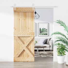 Puerta corredera con herrajes madera maciza de pino 80x210 cm en Puertas | Comprar online en Foru.es