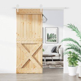 Puerta corredera con herrajes madera maciza de pino 85x210 cm en Puertas | Comprar online en Foru.es