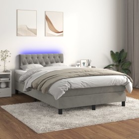 Cama box spring colchón y LED terciopelo gris claro 120x200 cm de , Camas y somieres - Ref: Foro24-3134573, Precio: 396,95 €,...