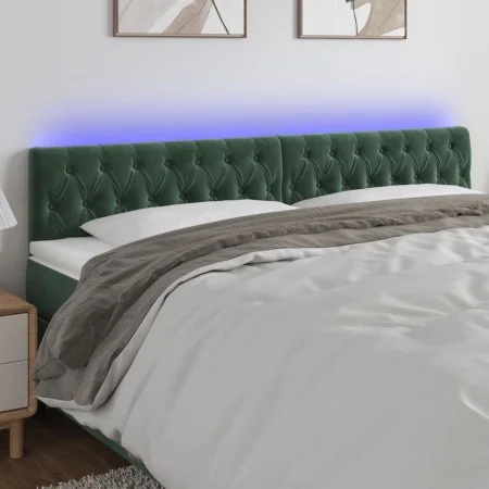 Cabecero con LED de terciopelo verde oscuro 180x7x78/88 cm de , Cabeceros y pies de cama - Ref: Foro24-3122011, Precio: 91,19...