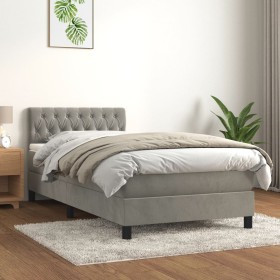 Cama box spring con colchón terciopelo gris claro 100x200 cm de , Camas y somieres - Ref: Foro24-3141467, Precio: 331,53 €, D...