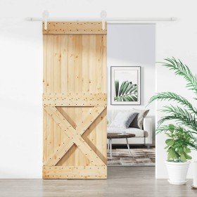 Puerta corredera con herrajes madera maciza de pino 100x210 cm en Puertas | Comprar online en Foru.es