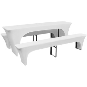 3 fundas blancas estirables para mesa y 2 bancos 220x70x80 cm de vidaXL, Fundas - Ref: Foro24-130793, Precio: 43,61 €, Descue...