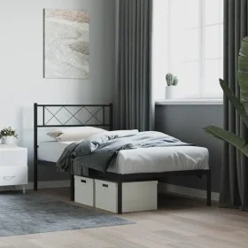 Estructura de cama con cabecero metal negro 90x190 cm de , Camas y somieres - Ref: Foro24-372269, Precio: 64,12 €, Descuento: %