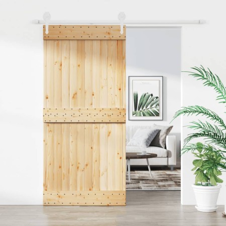 Puerta corredera con herrajes madera maciza de pino 95x210 cm en Puertas | Comprar online en Foru.es