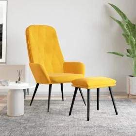 Sillón de relax con taburete terciopelo amarillo mostaza de , Sillones - Ref: Foro24-3097626, Precio: 128,02 €, Descuento: %