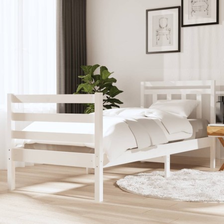 Estructura de cama individual de madera maciza blanco 90x190 cm de , Camas y somieres - Ref: Foro24-3100620, Precio: 109,20 €...
