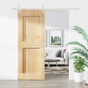 Puerta corredera con herrajes madera maciza de pino 80x210 cm en Puertas | Comprar online en Foru.es