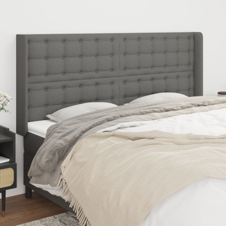 Cabecero con orejas de tela gris oscuro 203x16x118/128 cm de , Cabeceros y pies de cama - Ref: Foro24-3120037, Precio: 133,56...