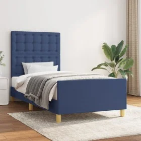 Estructura de cama con cabecero de tela azul 80x200 cm de , Camas y somieres - Ref: Foro24-3125339, Precio: 155,05 €, Descuen...