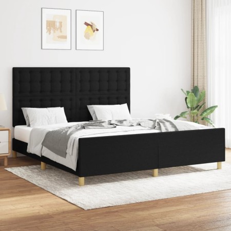 Estructura de cama con cabecero de tela negro 160x200 cm de , Camas y somieres - Ref: Foro24-3125391, Precio: 260,31 €, Descu...