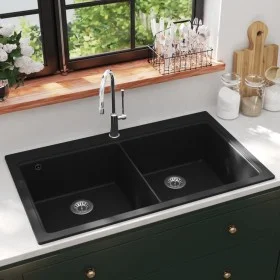 Fregadero encastrable de granito negro de dos cubetas de vidaXL, Fregaderos - Ref: Foro24-141675, Precio: 291,05 €, Descuento: %