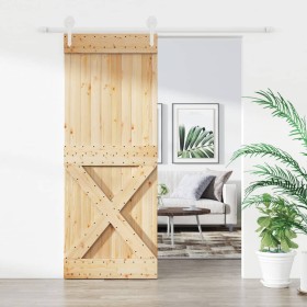 Puerta corredera con herrajes madera maciza de pino 80x210 cm en Puertas | Comprar online en Foru.es