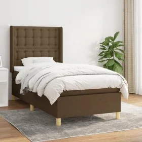 Cama box spring con colchón tela marrón oscuro 100x200 cm de , Camas y somieres - Ref: Foro24-3132292, Precio: 381,72 €, Desc...