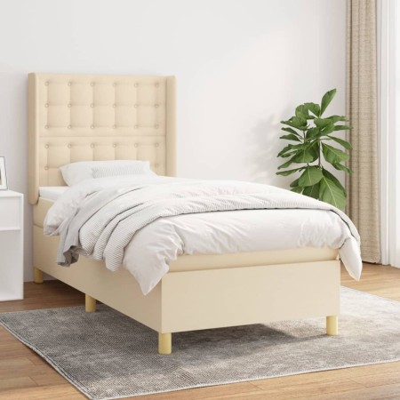 Cama box spring con colchón tela color crema 90x190 cm de , Camas y somieres - Ref: Foro24-3132278, Precio: 363,19 €, Descuen...