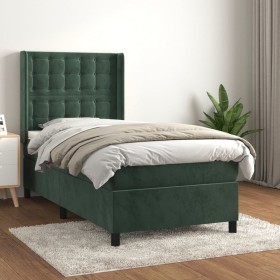 Cama box spring con colchón terciopelo verde oscuro 90x200 cm de , Camas y somieres - Ref: Foro24-3132900, Precio: 355,41 €, ...